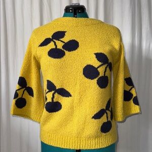 Women’s M 3/4 sleeve mustard and black cherry cherries sweater.